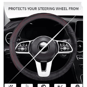 Car Semi Truck Van Leather Steering Wheel Cover Fits 14 15 16 17 18 19 Inch Maximum Grip Non Slip Durable Universal Fit for Most Vehicles (38cm/15in,Black)