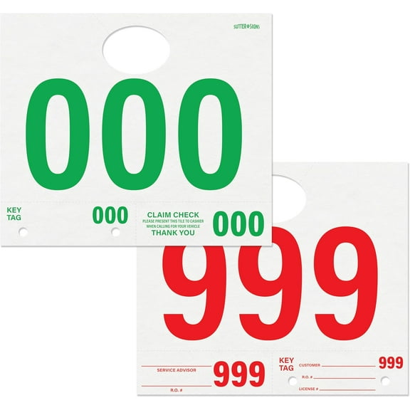 Car Service Tags 000-999 | Service Dispatch Numbers Auto Dealer Vehicle Repair Mirror Hang Tags with Numbered Key Tags, 1000 Ct