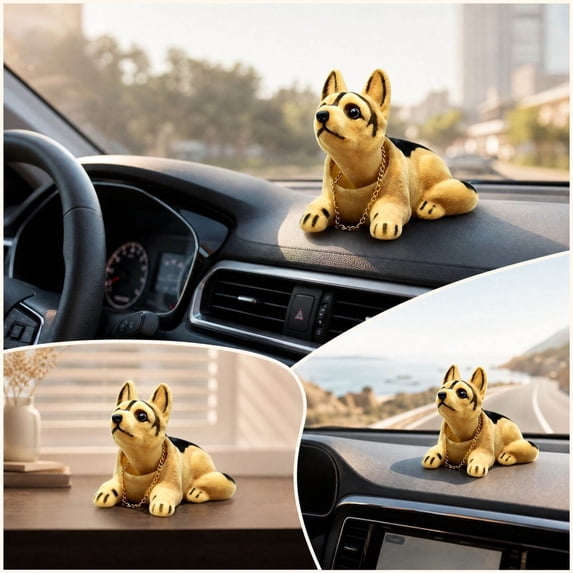Car Shaking Dog Ornament, Car Accessories Simulation Shaking Dog with Nodding Head and Suction Cup Base, for Dashboard Vehicle Decoration and Fun Driving Companion, C