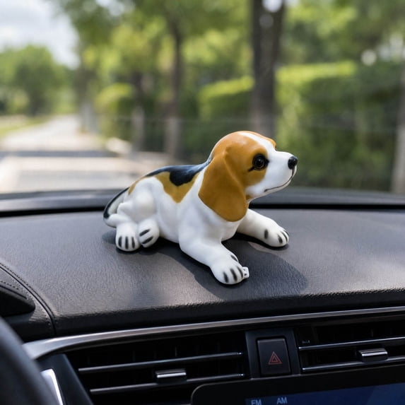 Car Shaking Dog Ornament, Car Accessories Simulation Shaking Dog with Nodding Head and Suction Cup Base, for Dashboard Vehicle Decoration and Fun Driving Companion, A
