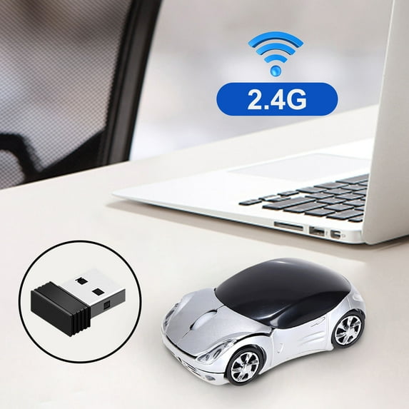 Car Shape Design Wireless Mouse, Optical USB Computer Mice with Scroll Wheel for Laptop PC Desktop Notebook Tablet Office Home School Battery Powered