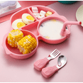 thumbnail image 1 of Car Shaped Plate Crooked Spoon Fork and Straw Set, Silicone Divided Dinner Plate, Stainless Steel Utensils, Toddler Child Children Kids Snack Meal Plate Feeding, 1 of 7