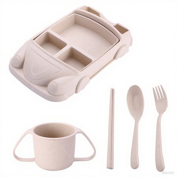 Car Shaped Tableware Set with Cutlery and Cup - for Kids' Dining Experiences at Home or Outdoor Events