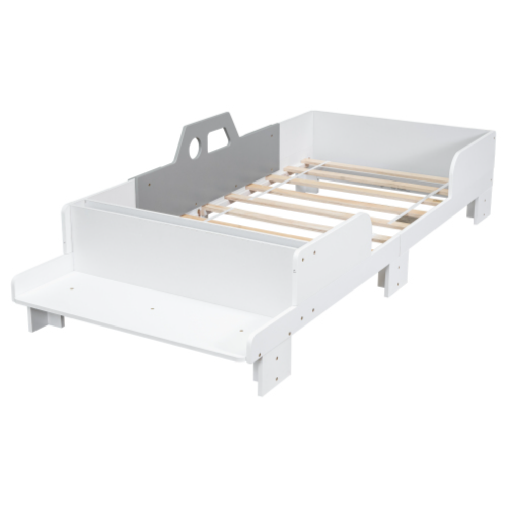CarShaped Twin Bed with Bench,White
