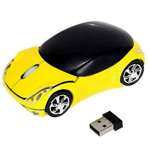 Car Shaped Wireless Computer Mouse, Ergonomic Gaming Optical Mouse USB 2.4G Mini Receiver Office Accessories for PC Windows Laptop Notebook Mac, Yellow