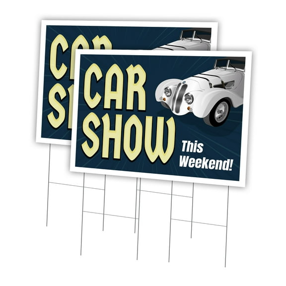Car Show 2 Pack Of 24" x 36" Yard Sign & Stake | Advertise Your Business | Stake Included Image On Front Only | Made in The USA