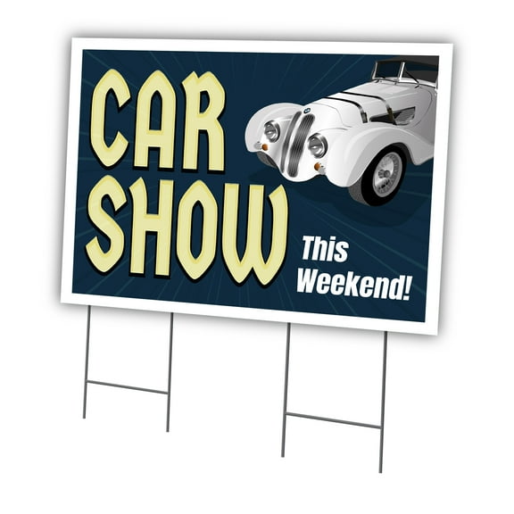 Car Show 24" X 36" Yard Sign & Stake | Advertise Your Business | Stake Included Double Sided Image | Made in The USA