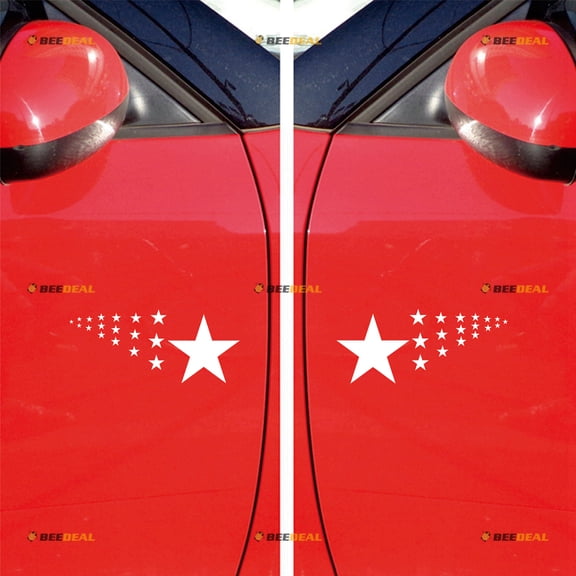 Car Sides Stars Decor Sticker Decal Vinyl - Pair Mirror Images Reversed White 8" - For Car Boat Laptop Cup No Background Die-cut