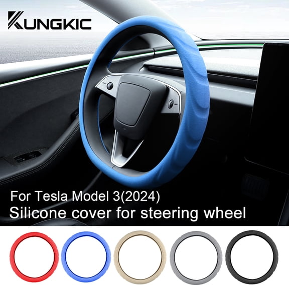Car Silicone Steering Wheel Cover for 2024 Tesla Model 3 Car Interior Accessory, Gray