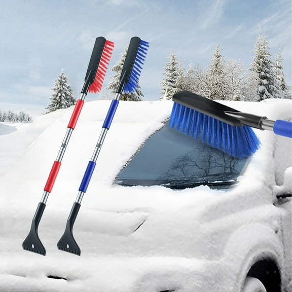 Car Snow Brush | Ice Scraper Tool | Detachable Foam , Rotating PVC Bristles, Scratch-Free Snow Removal for SUV, Truck, Windshield | Blue or Red | 32 in