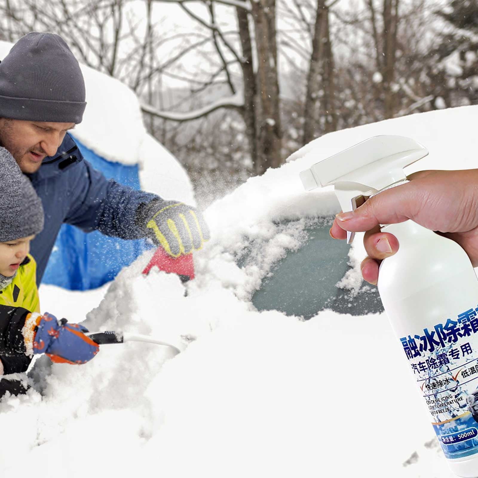 Car Snow Defrosting Agent, Windscreen Deicing Spray, Antifreeze Snow Melting Agent for Cars, Snow Deicing Fluid for Windshield, Fast Melting Snow Remover, 500ml