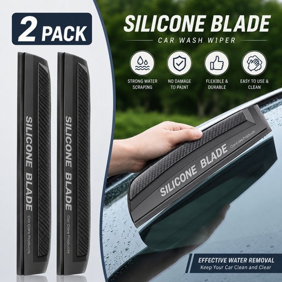 Car Snow Scraper Squeegee 2 Pack, Silicone Ice Scraper for Windshield with Soft Edge, Dual Function Window Scraper Brush for Winter Car, Black