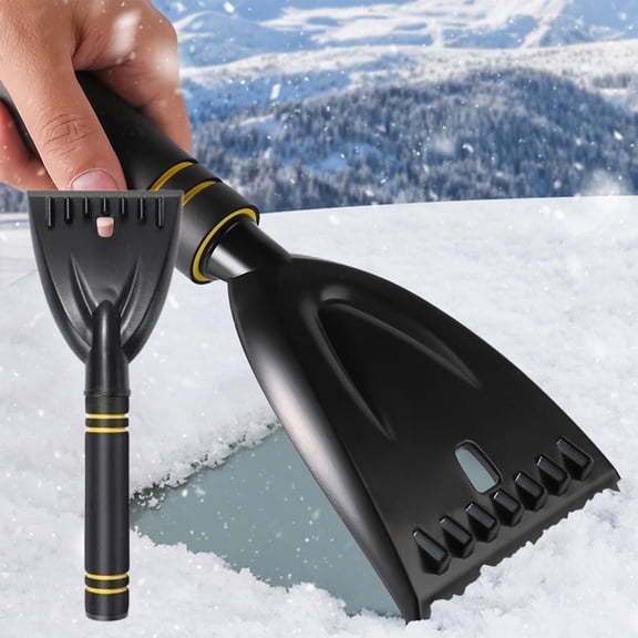 Car Snow Shovel, 11.8 Inch Portable Windshield Ice Scraper with Non-Slip Rubber Handle, Compact Winter Emergency Tool, Black