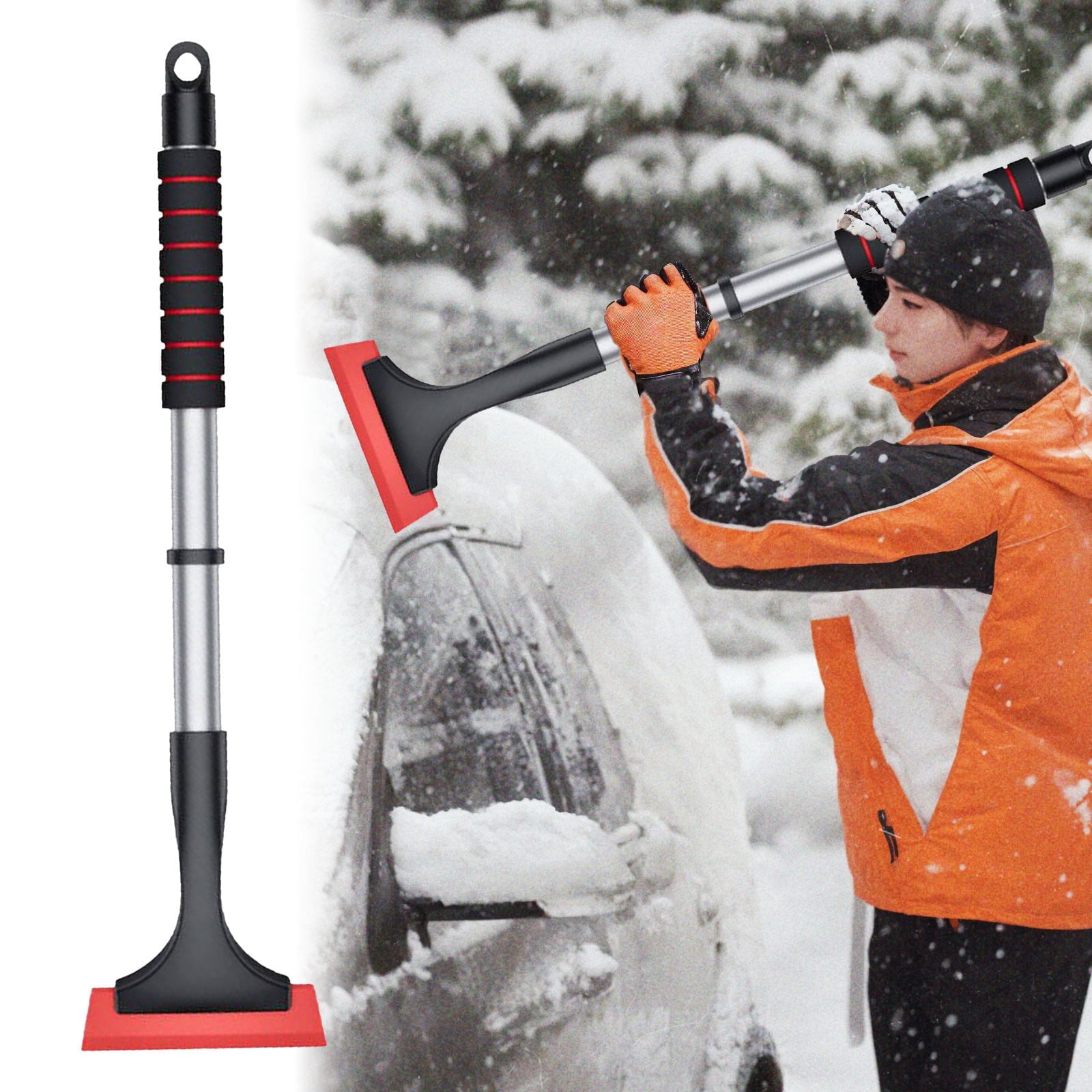 Car Snow Rake Car Snow Shovel Aluminum Alloy Telescopic Ice Scraper, Red ...