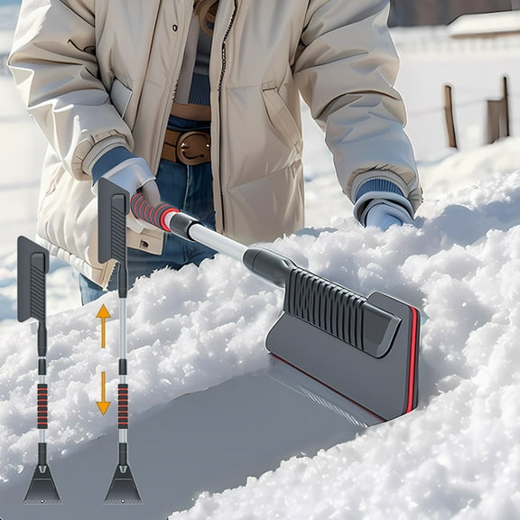 Car Snow Shovel for Cars & SUVs | Detachable Ice Scraper & Snow Brush | Telescopic Aluminum Alloy Handle, EVA Sponge Grip, 40" Length | Heavy Duty Winter Snow Removal Tool, Compact & Lightweight