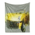 thumbnail image 1 of Car Soft Flannel Fleece Blanket, Retro Style Classic 50s 60s Cuban American Watercolor Big Cosy Car Print Picture, Cozy Plush for Indoor and Outdoor Use, 50" x 70", Sage Green Yellow, by Ambesonne, 1 of 5