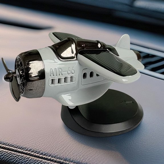 Car Solar Airplane Ornaments Rotating Propeller Fighter Car Center Console Powered Aircraft Ornaments Car Interior Accessories