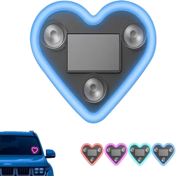 Car Solar Heart LED Light, Solar Powered Wireless LED Triangle Heart Shape C-Pillar Ambient Neon Light, Valentine's Day Romantic Car Interior Decor Accessory (Blue*1)