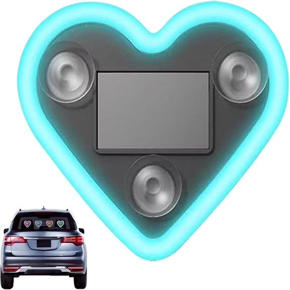 Car Solar Heart LED Light, Solar Powered Wireless LED Triangle Heart Shape C-Pillar Ambient Neon Light, Valentine's Day Romantic Car Interior Decor Accessory (Lake Blue*1)