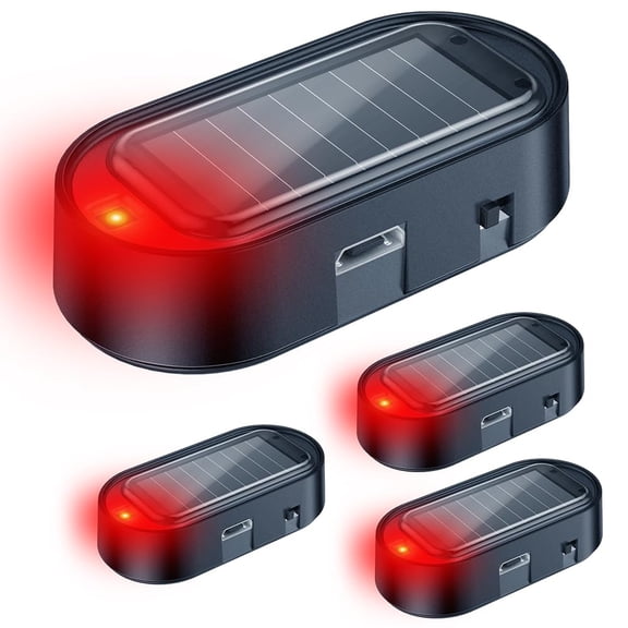 Car Solar Power Simulated Dummy Alarm, Anti-Theft LED Flashing Security, Automotive Warning Safety Light with USB Charging Port, 2PCS (Red)