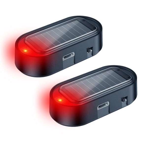 Car Solar Power Simulated Dummy Alarm, Anti-Theft LED Flashing Security, Automotive Warning Safety Light with USB Charging Port, 2PCS (Red)