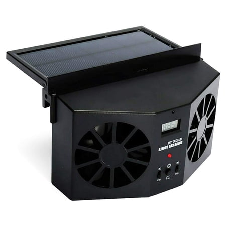 Car Solar Powered Exhaust Fan, Auto Window Ventilator with Dual Fans and Digital Thermometer, Air Flow Cooling Fan for Parked Cars Trucks SUVs