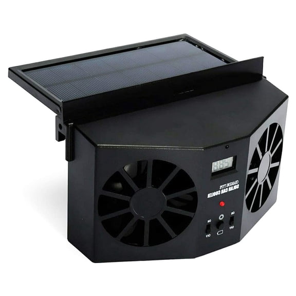 Car Solar Powered Exhaust Fan, Auto Window Ventilator with Dual Fans and Digital Thermometer, Air Flow Cooling Fan for Parked Cars Trucks SUVs