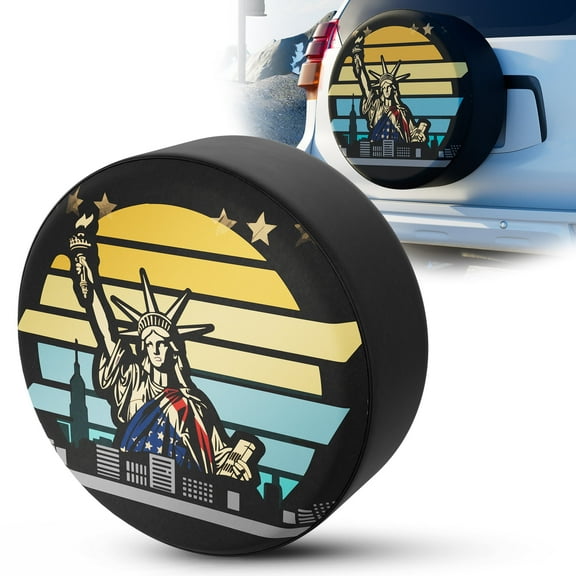 Car Spare Tire Cover PVC Leather SUV Pickup Truck Off-Road Tire Cover Outside Tire Cover Spare Tire Cover Statue of Liberty Pattern (16 inch for Tire Diameter 30"-32")