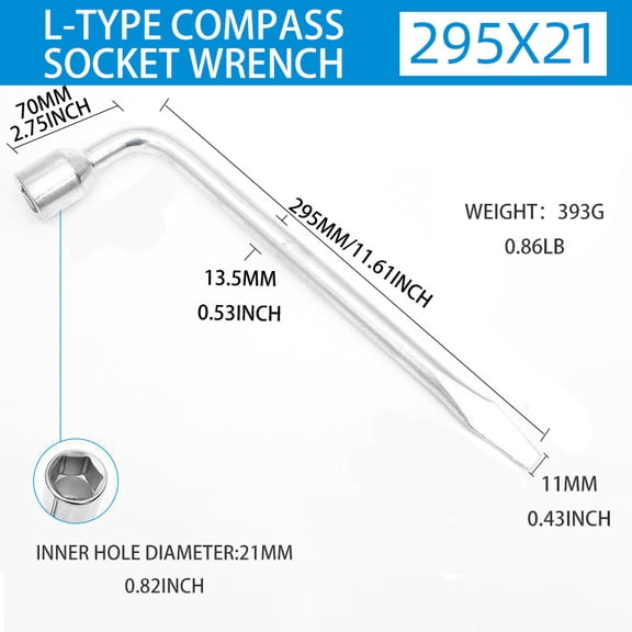 Car Spare Tire Lug Wrench - L type Hexagonal Head 17/19/21mm Slotted End Socket Repair Tool, Standard Tire Wrench