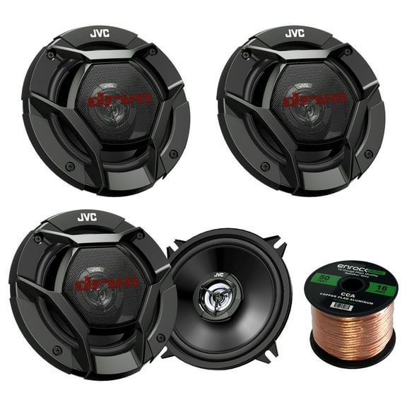 Car Speaker Package Of 2 Pairs of JVC CS-DR521 DR Sereis 5-1/4" Inch 260 Watt 2-Way Upgrade Audio Stereo Coaxial Speakers Bundle Combo With Enrock 50 Foot 16 Gauge Speaker Wire