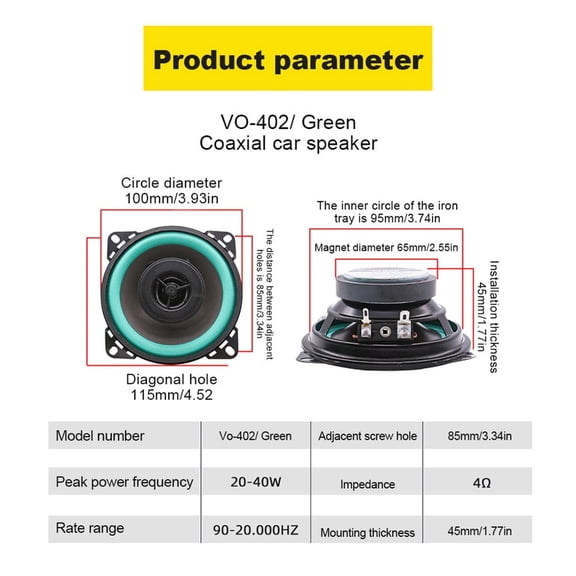 Car Speaker System, 160W 4" HiFi Coaxial Speakers, Upgrade Your Vehicle's Audio with Clear and Powerful Sound