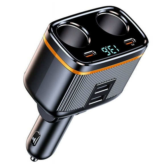 Car Splitter 145W USB C Car Charger 4 Ports Car Charger Adapter Voltage Display for All Car Devices