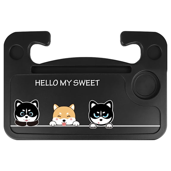 Car Steering Wheel Car Desk, 2 in 1 Car Steering Wheel Car Desk, Car Dining Table, Multifunctional Car Desk, Suitable for Most Vehicles Steering Wheel (Printed with Three Small Dogs, Black)