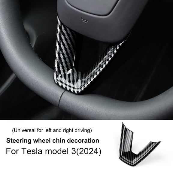 Car Steering Wheel Chin Decoration for Tesla Model 3 2024 Carbon Fiber ABS Material Automotive Interior Trim Accessories, Black
