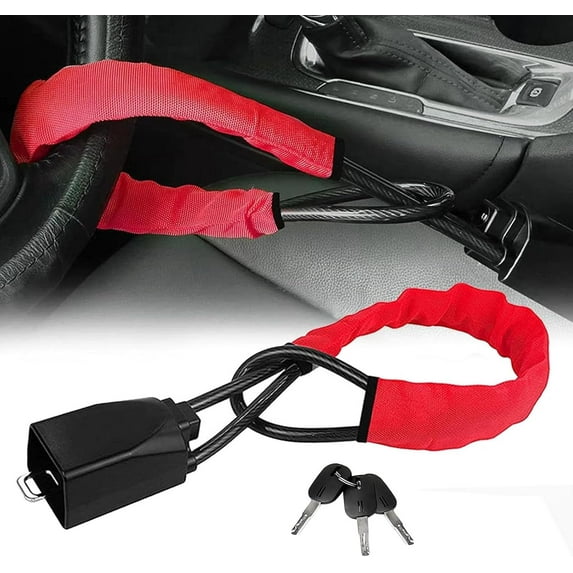 Car Steering Wheel Claw, Steering Wheel Lock for Car, Universal Steering Wheel Lock, Anti-Theft Protection, Immobiliser from Steering Wheel to Belt Socket with 3 Keys for Car, Truck, Transporter(Red)
