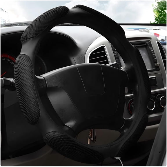 Car Steering Wheel Cover, 15" Anti-Slip Steering Wheel Protector Soft Hand Pad Cushion, Breathable Ice Silk Auto Wheel Wraps Comfy Grip All-Season Protector for Most Vehicles (Black)