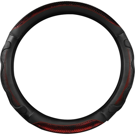 Car Steering Wheel Cover, 15 Inch Anti-Slip Steering Wheel Cover Protector with 3D Honeycomb Design, Universal Steering Wheel Covers for Truck SUV, Car Accessories (Red, Round Shape)