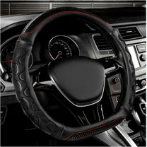 Car Steering Wheel Cover, 15 Inch Leather D-Shaped Steering Wheel Protector with 3D Honeycomb Comfy Grip, Breathable Anti-Slip Steering Wheel Cover for Most Car, SUV, Truck