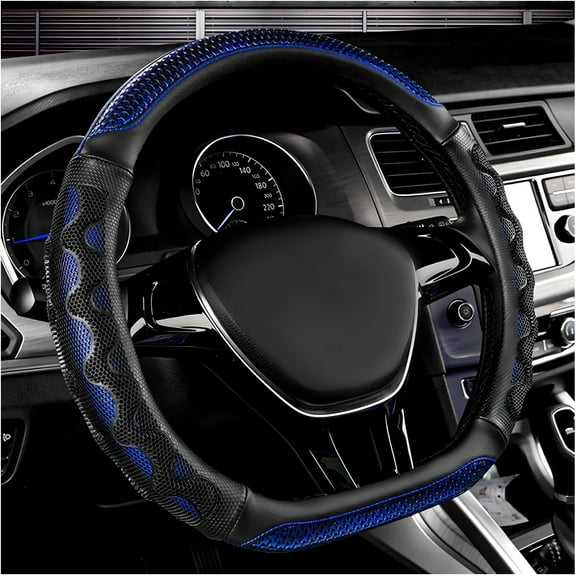 D-Shaped 15 Inch Car Steering Wheel Cover with 3D Honeycomb Comfy Grip, Breathable Anti-Slip Steering Wheel Cover Standard Size