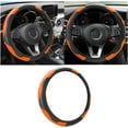 thumbnail image 1 of Car Steering Wheel Cover, 15 inch Carbon Fiber Microfiber PU Leather Elastic Steering Wheel Protector for Men Women, Anti-Slip Breathable Car Interior Accessories for Most Cars (Black/Orange), 1 of 12