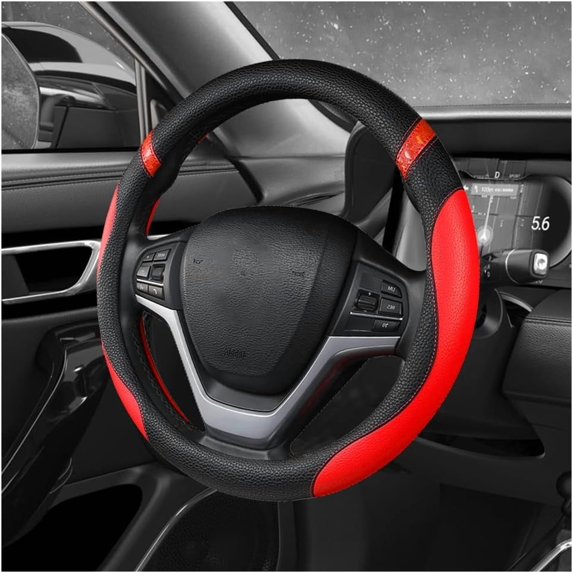 Car Steering Wheel Cover 15 inch Leather Breathable Non-Slip Wrap for SUV Truck Van Red