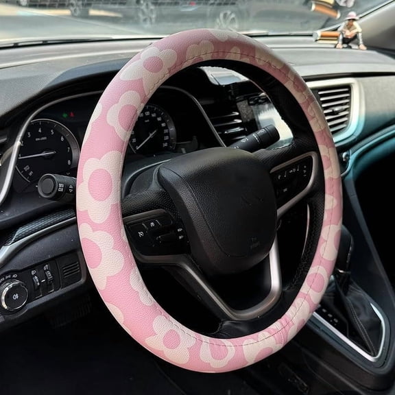 Car Steering Wheel Cover - 15-inch Universal Microfiber- Soft & Breathable & Silicone Anti Slip Auto Steering Wheel Wrap for Women