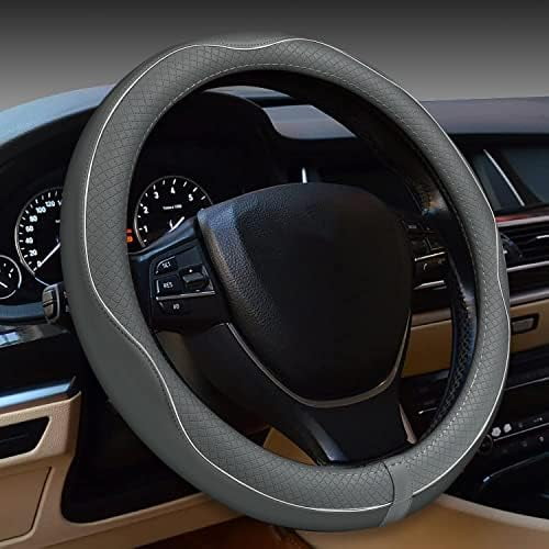 Car Steering Wheel Cover, Anti-Slip, Safety, Soft, Breathable, Heavy Duty, Thick, Full Surround, Sports Style (Gray)