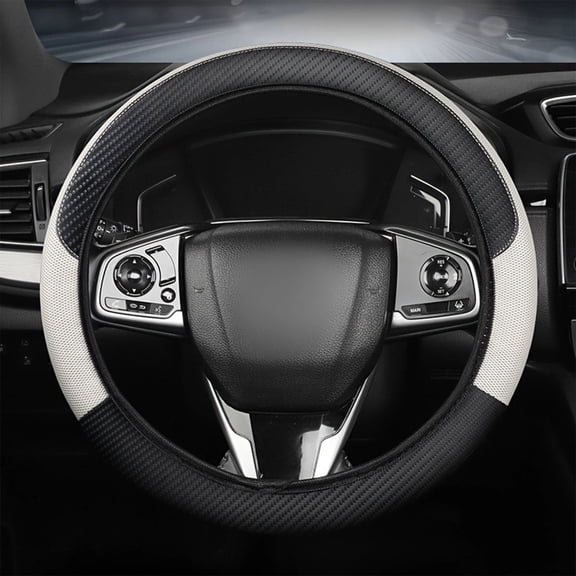 Car Steering Wheel Cover,Anti-Slip,Safety,Soft,Breathable,Heavy Duty,Thick,Full Surround,Sports Style,Universal Fit Wheel Cover 15 Inches(White)