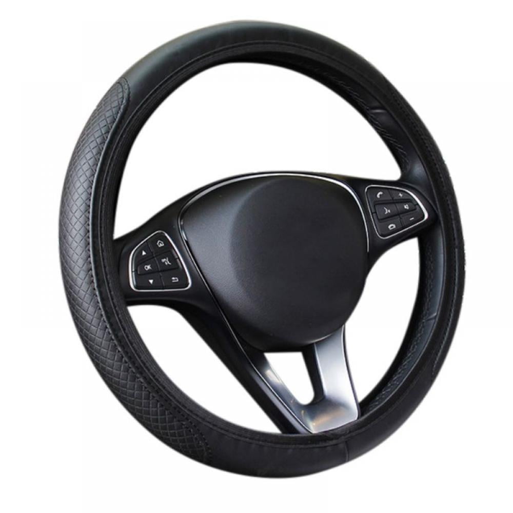 LKWLIKEI Nappa Premium Leather car Steering Wheel Cover, Non-Slip,  Breathable, Universal 15 inches, Black.