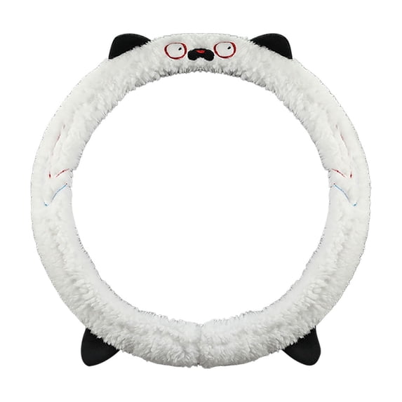 Car Steering Wheel Cover, Fluffy Soft Plush Cute Steering Wheel Protector with Ears and Expression, for Car,SUV, Elastic & Anti-Slip (White)