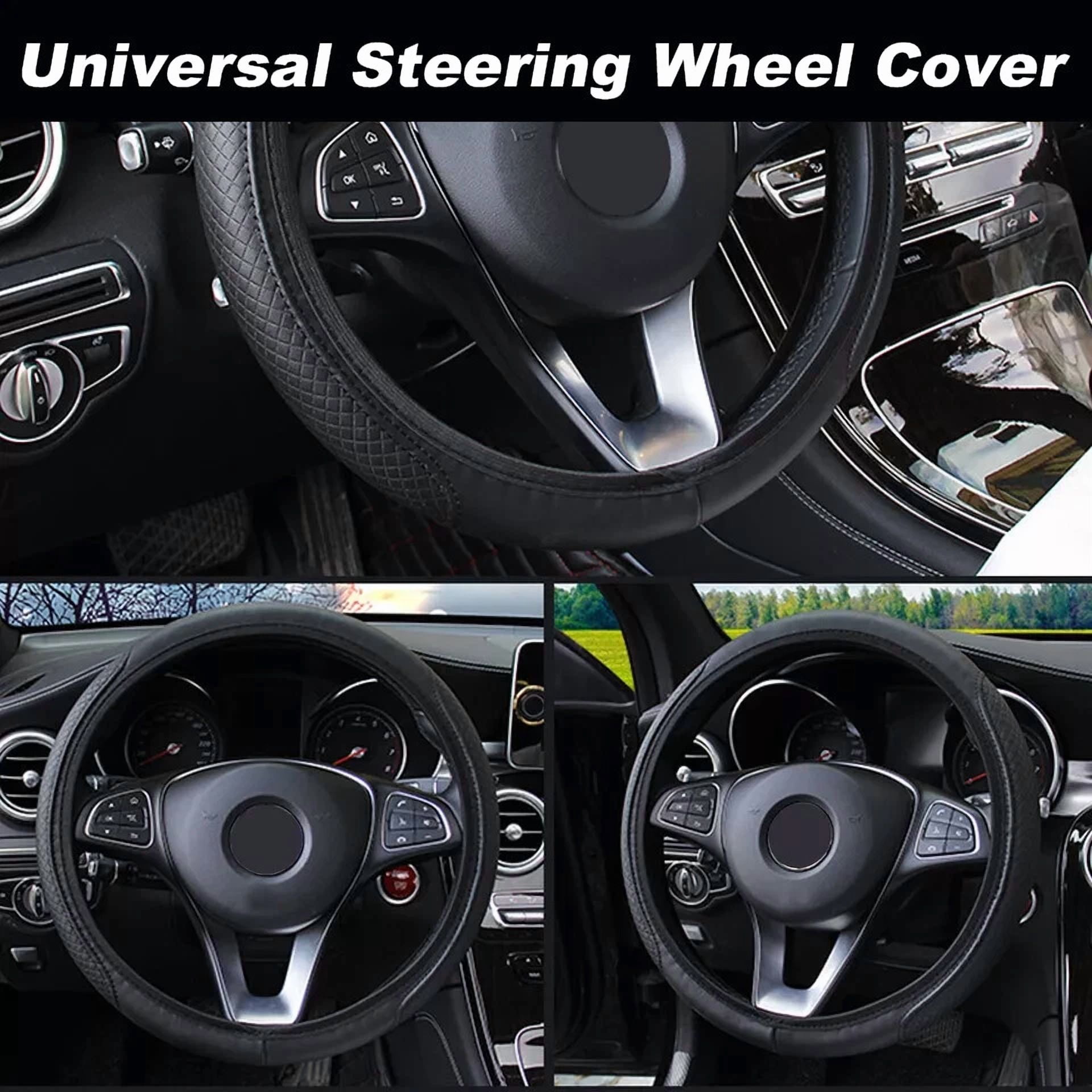 Car Steering Wheel Cover Leather Good Grip Car Accessories For 15"/37-38Cm Black