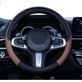 thumbnail image 1 of Car Steering Wheel Cover Leather Universal 15 Inch Fit, Anti-Slip Odor-Free, Black Brown, 1 of 4