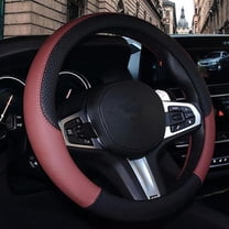 Car Steering Wheel Cover Leather Universal 15 Inch Fit, Anti-Slip Odor-Free, Black Red