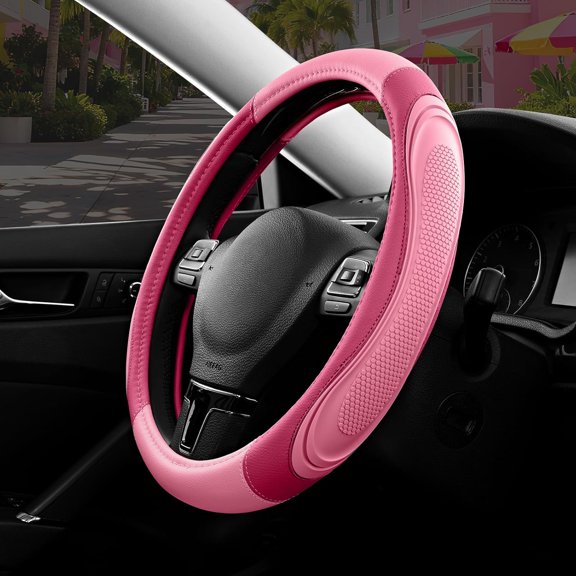 Car Steering Wheel Cover - Microfiber Leather Steering Wheel Wrap Sports 14.5-15 Inch Steering Wheel Cover Non-Slip for Men Women Pink & HotPink Color